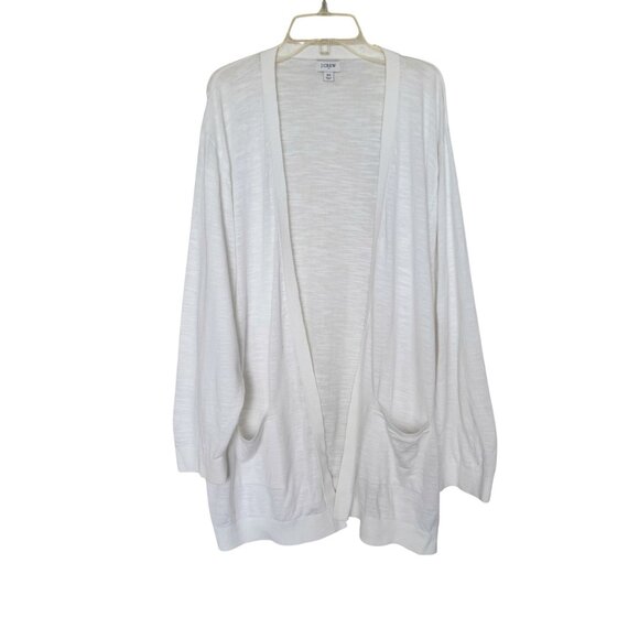 J.Crew Womens Open-Front White Lightweight Cardigan With Pockets 3X 100% Cotton - Picture 1 of 10
